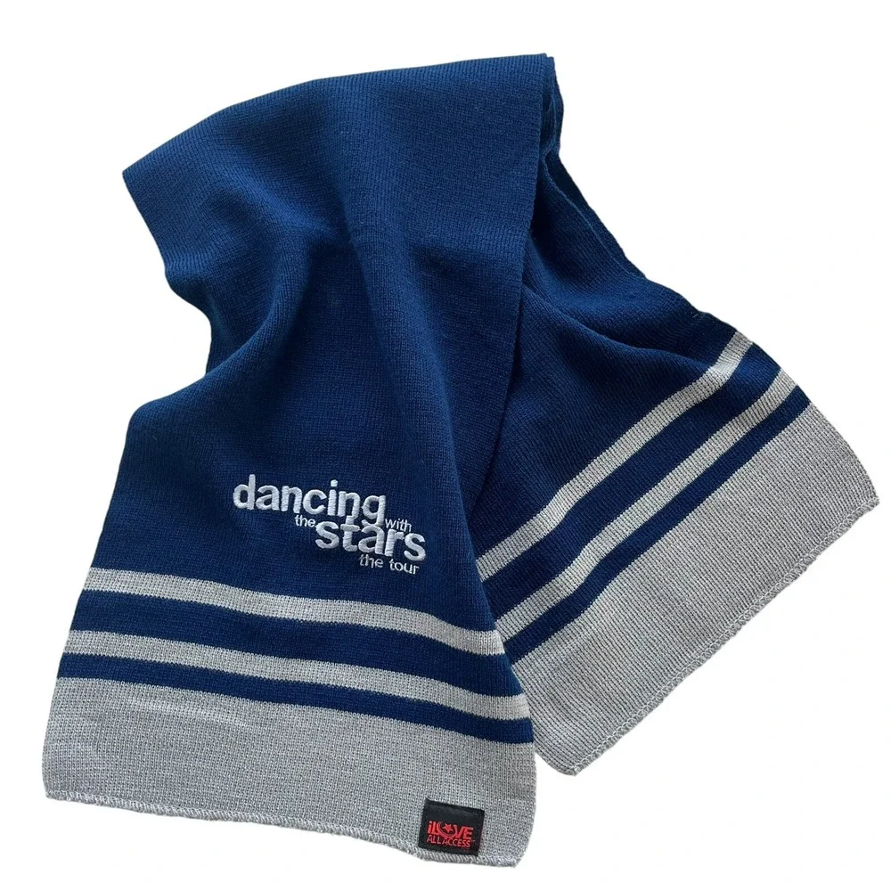 Dancing with the Stars The Tour Navy Blue Stripe Embroidered Knit Scarf DWTS 58